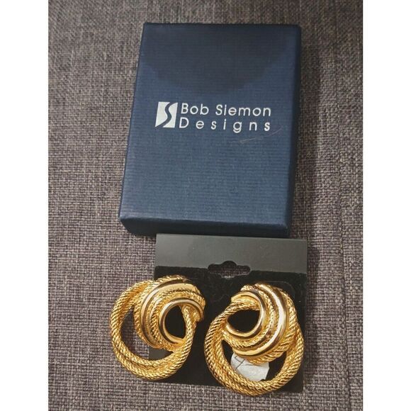 New In Box Bob Siemon  Goldtone Earrings Jewelry. Geometric - Picture 2 of 4